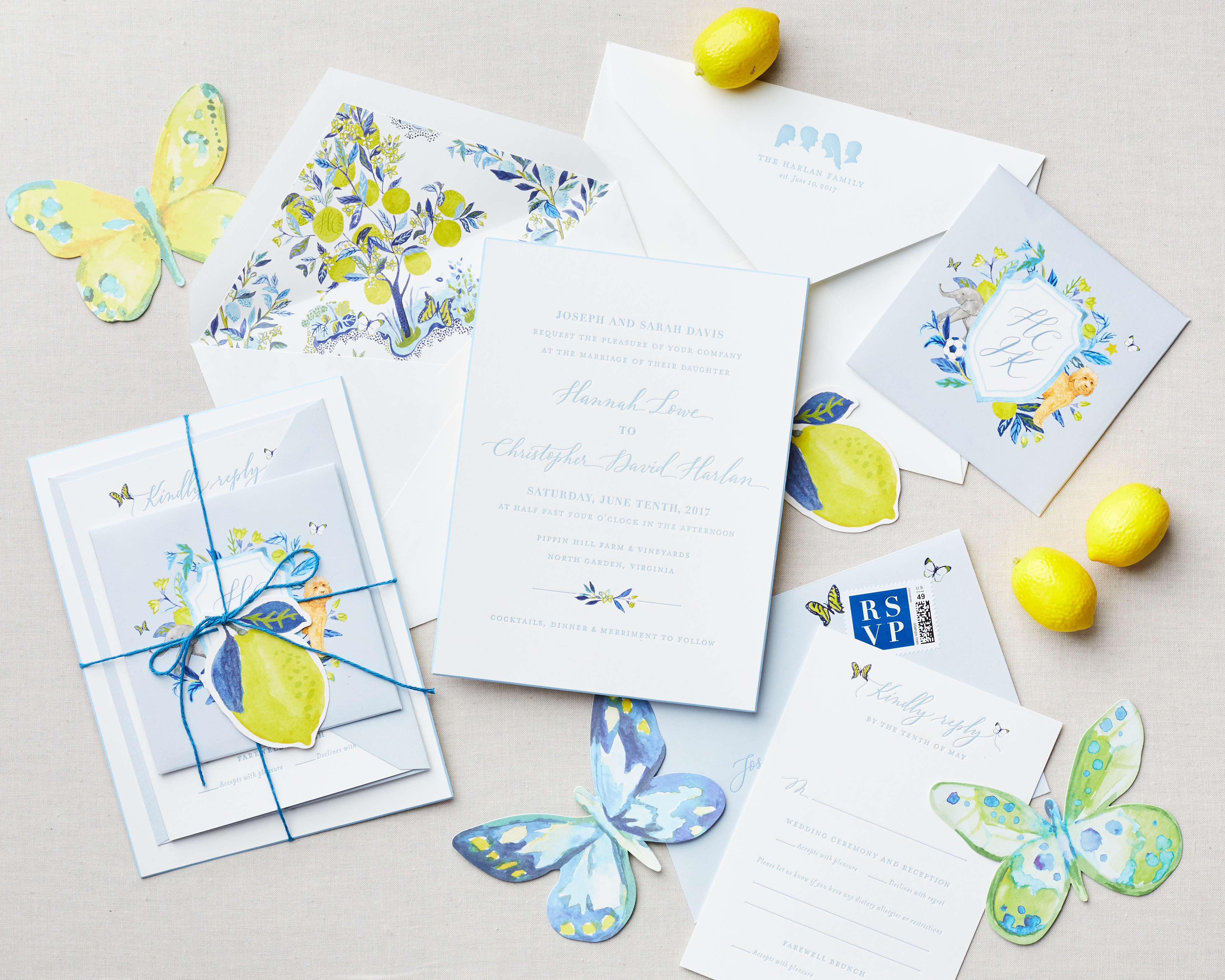 lemon themed watercolor invite