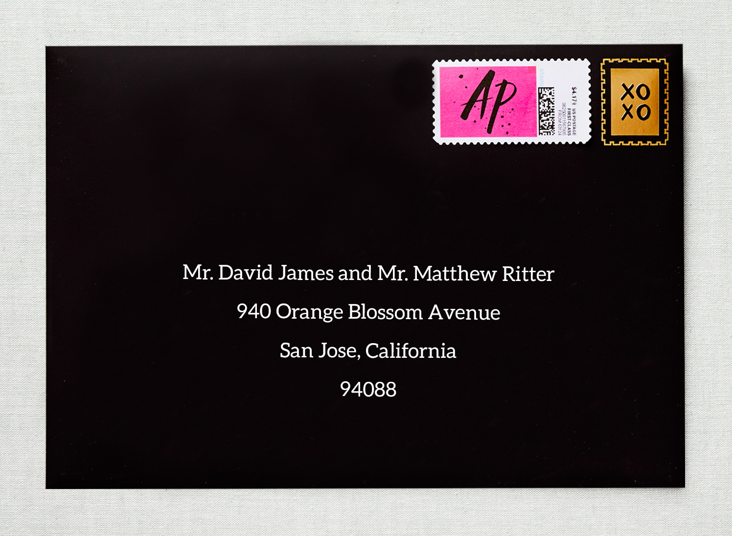 envelope with custom stamp