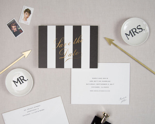 awning stripe save the date front and back