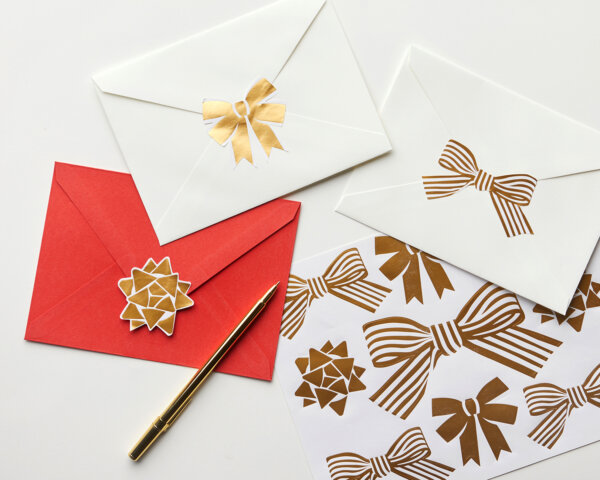 gold bow envelope stickers